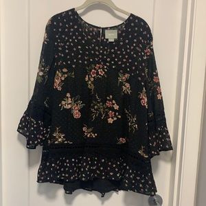 Pretty black blouse with red floral print